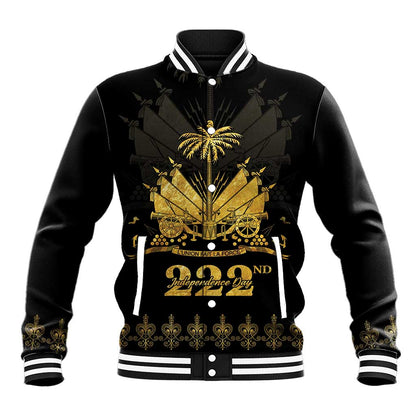 Ayiti 222nd Independence Day Anniversary Baseball Jacket Haiti Gold VeVe Pattern - African Pride