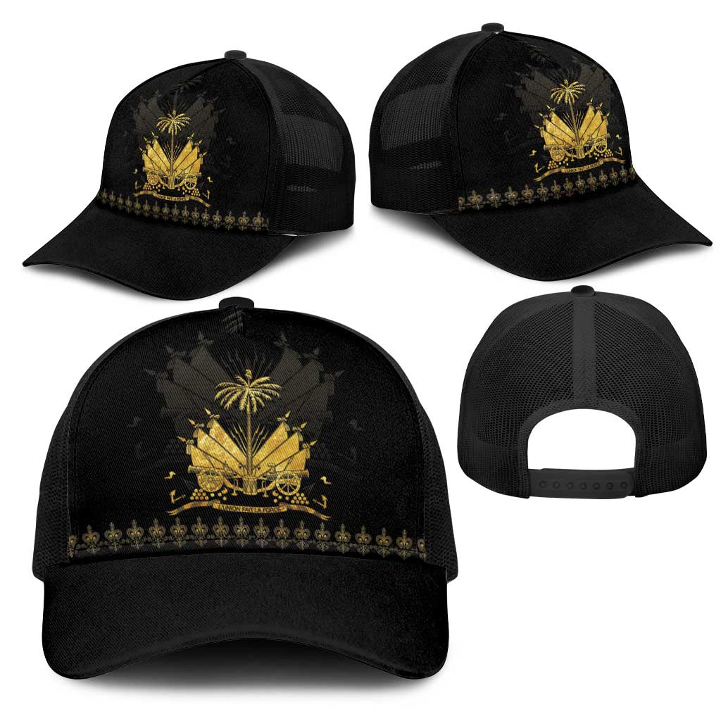 Ayiti 222nd Independence Day Anniversary Baseball Net Cap Haiti Gold VeVe Pattern - African Pride