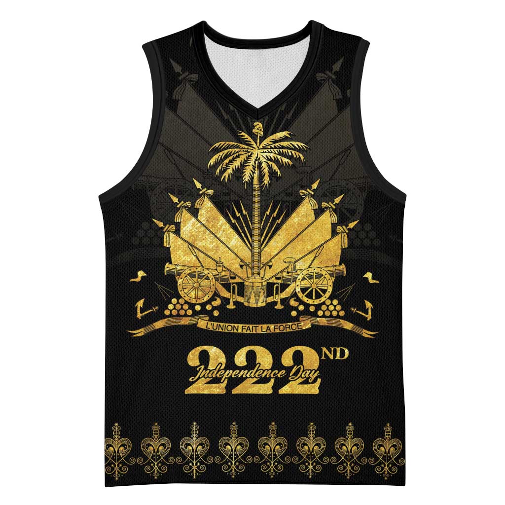 Ayiti 222nd Independence Day Anniversary Basketball Jersey Haiti Gold VeVe Pattern - African Pride