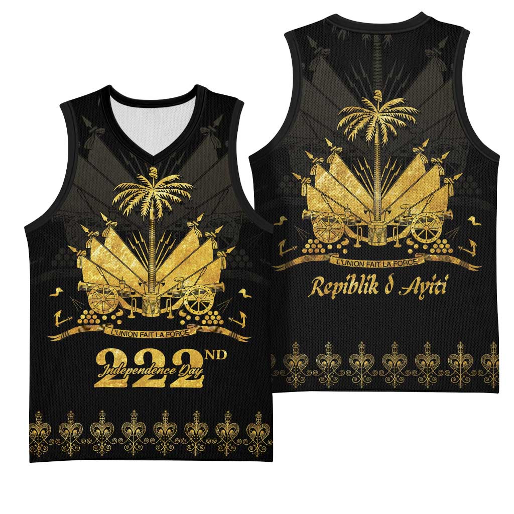 Ayiti 222nd Independence Day Anniversary Basketball Jersey Haiti Gold VeVe Pattern - African Pride