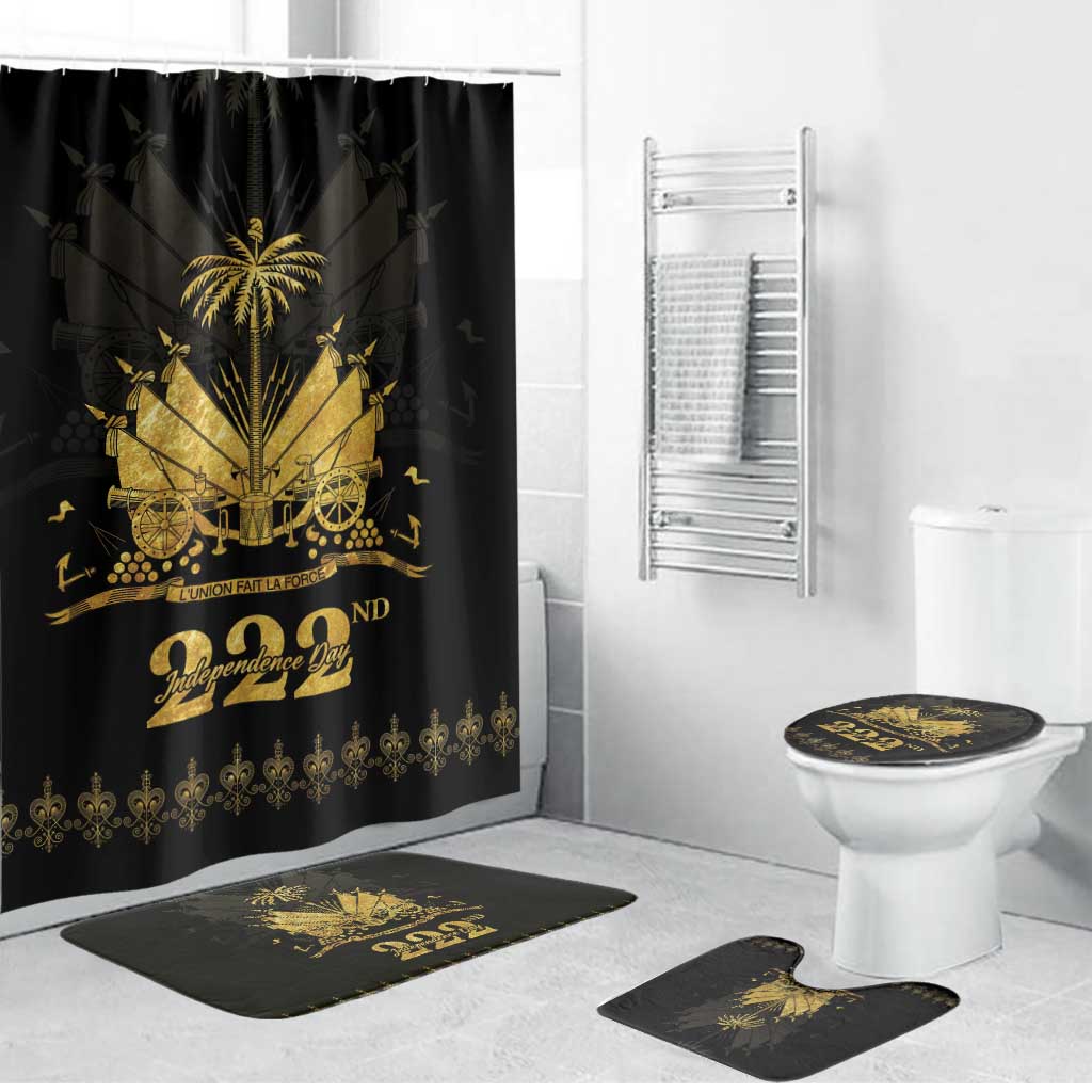 Ayiti 222nd Independence Day Anniversary Bathroom Set Haiti Gold VeVe Pattern - African Pride