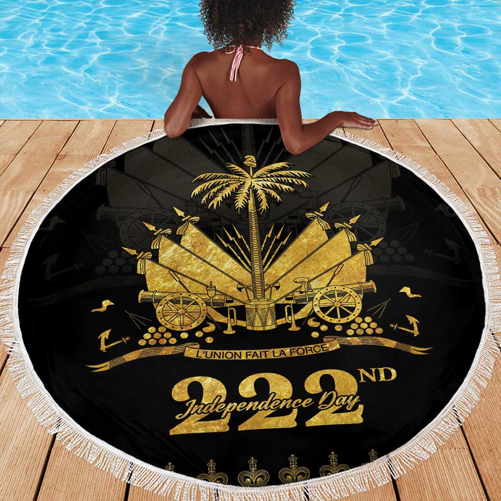 Ayiti 222nd Independence Day Anniversary Beach Blanket Haiti Gold VeVe Pattern - African Pride