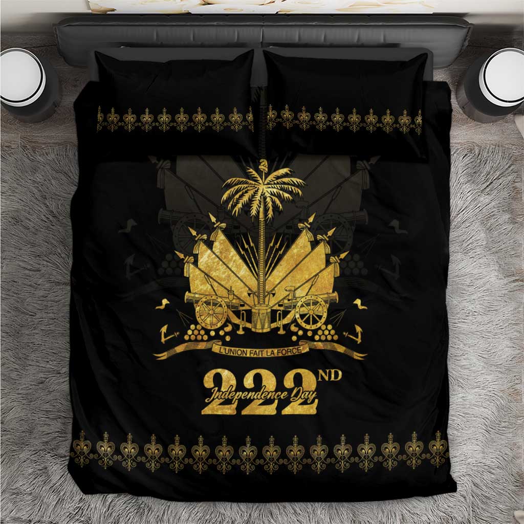 Ayiti 222nd Independence Day Anniversary Bedding Set Haiti Gold VeVe Pattern - African Pride
