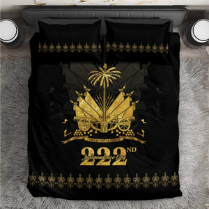 Ayiti 222nd Independence Day Anniversary Bedding Set Haiti Gold VeVe Pattern - African Pride