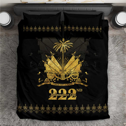 Ayiti 222nd Independence Day Anniversary Bedding Set Haiti Gold VeVe Pattern - African Pride