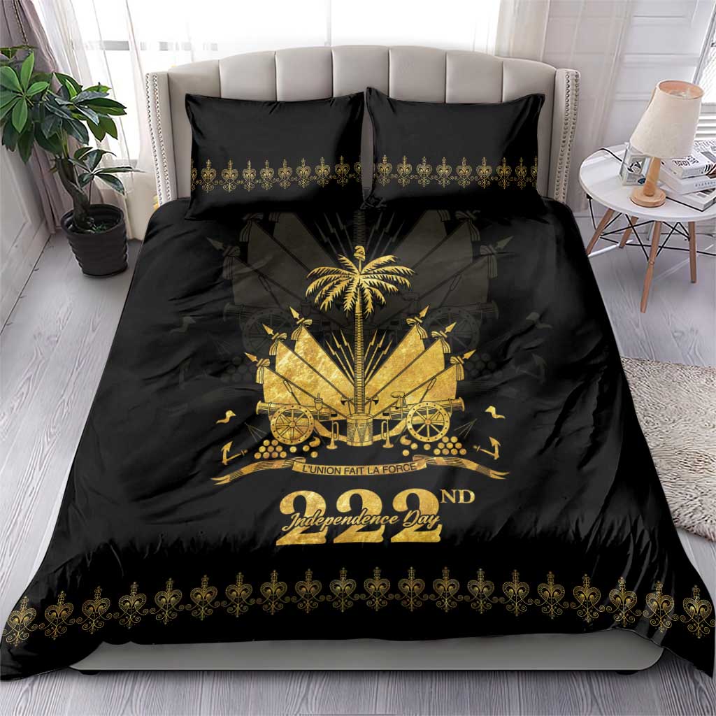 Ayiti 222nd Independence Day Anniversary Bedding Set Haiti Gold VeVe Pattern - African Pride