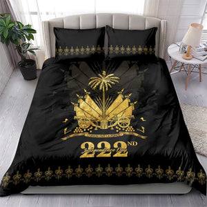 Ayiti 222nd Independence Day Anniversary Bedding Set Haiti Gold VeVe Pattern - African Pride