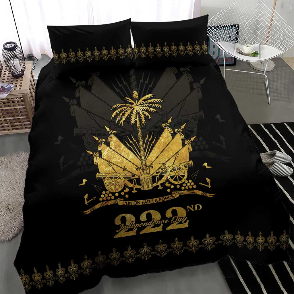 Ayiti 222nd Independence Day Anniversary Bedding Set Haiti Gold VeVe Pattern - African Pride