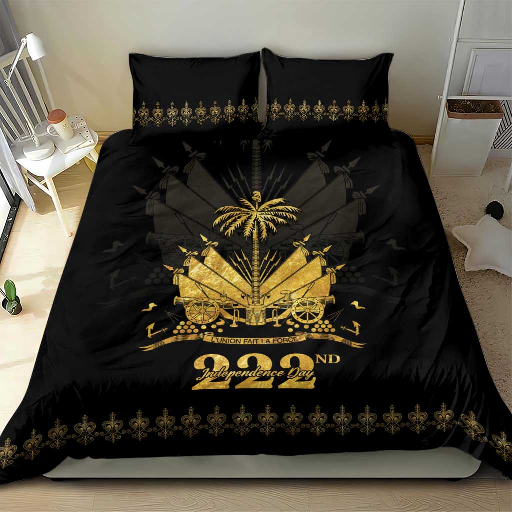 Ayiti 222nd Independence Day Anniversary Bedding Set Haiti Gold VeVe Pattern - African Pride