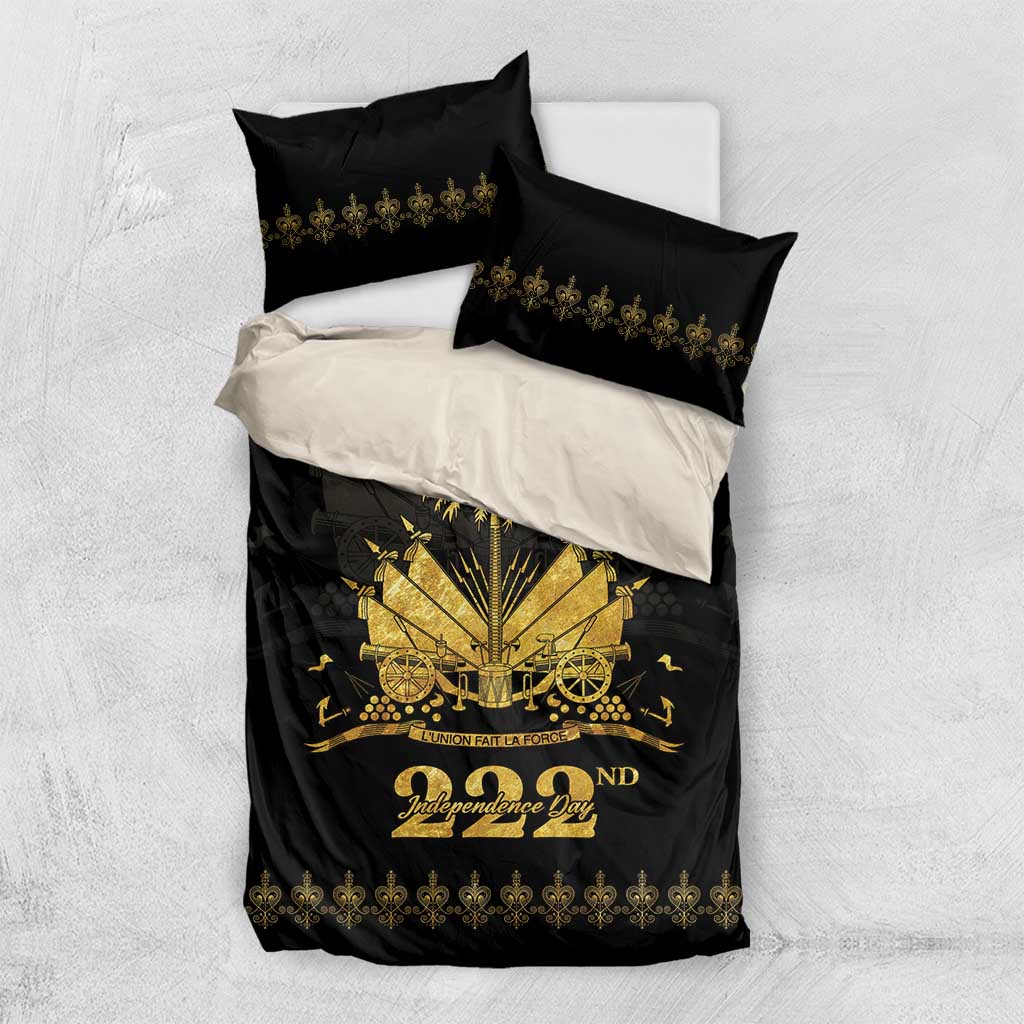 Ayiti 222nd Independence Day Anniversary Bedding Set Haiti Gold VeVe Pattern - African Pride