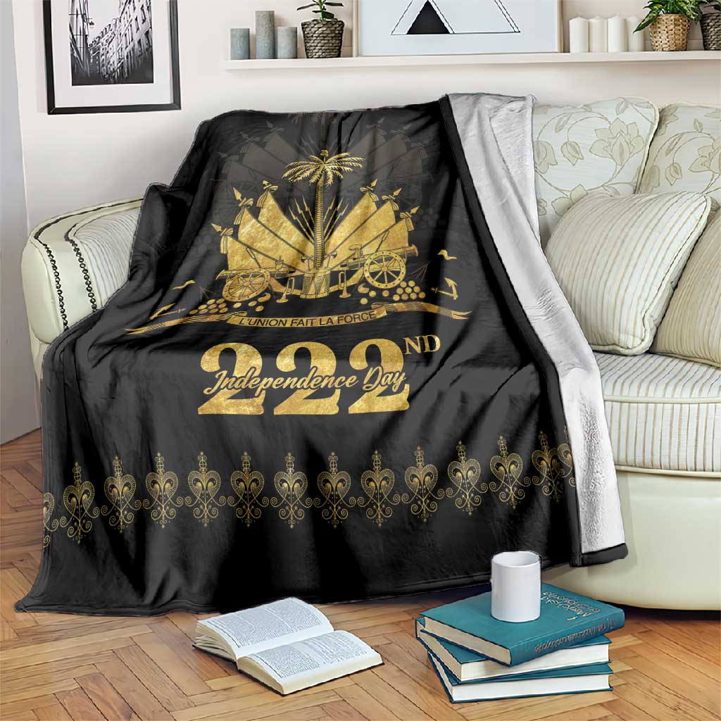 Ayiti 222nd Independence Day Anniversary Blanket Haiti Gold VeVe Pattern - African Pride