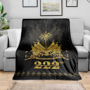 Ayiti 222nd Independence Day Anniversary Blanket Haiti Gold VeVe Pattern - African Pride