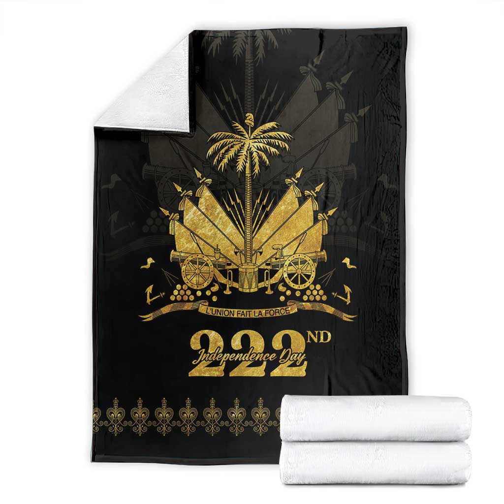 Ayiti 222nd Independence Day Anniversary Blanket Haiti Gold VeVe Pattern - African Pride