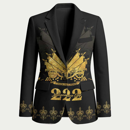 Ayiti 222nd Independence Day Anniversary Blazer Haiti Gold VeVe Pattern - African Pride