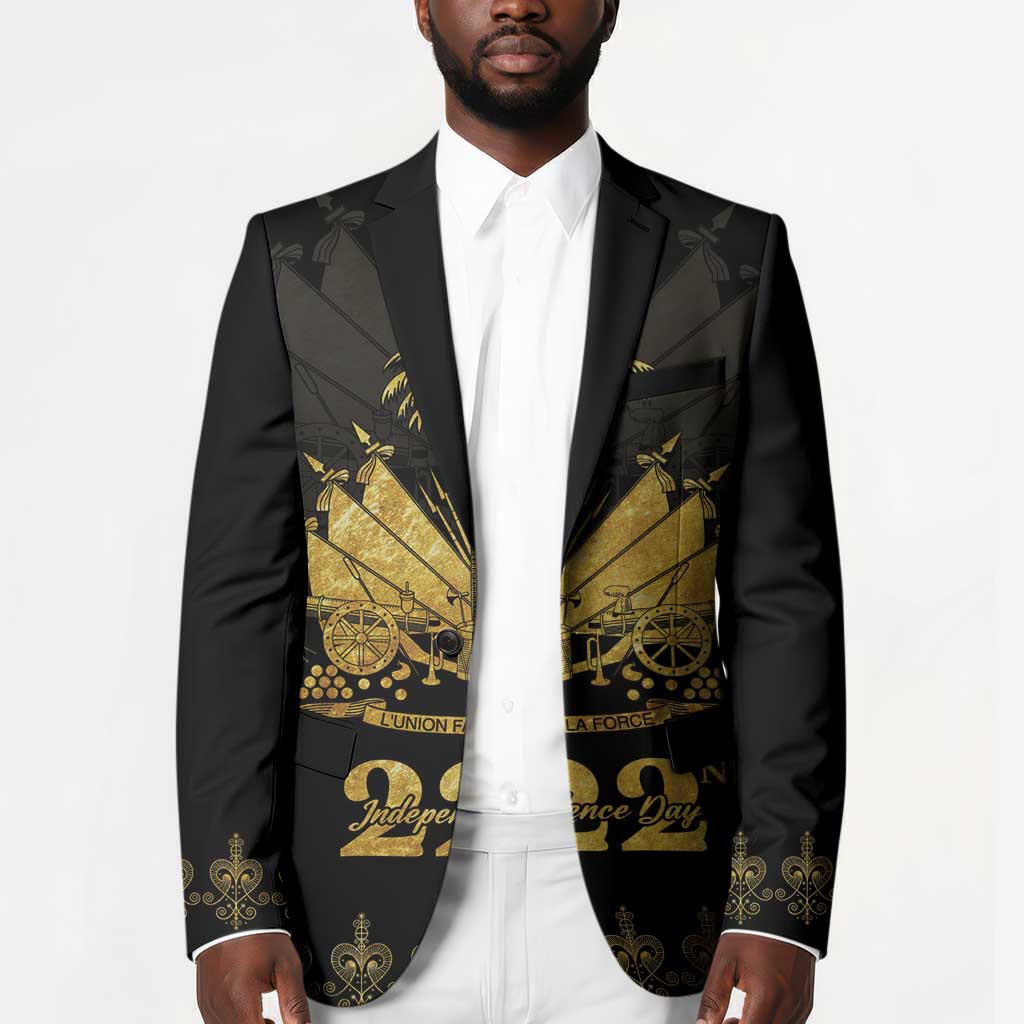 Ayiti 222nd Independence Day Anniversary Blazer Haiti Gold VeVe Pattern - African Pride