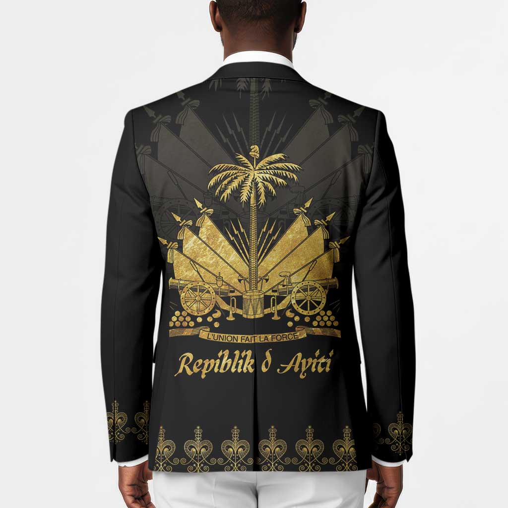 Ayiti 222nd Independence Day Anniversary Blazer Haiti Gold VeVe Pattern - African Pride