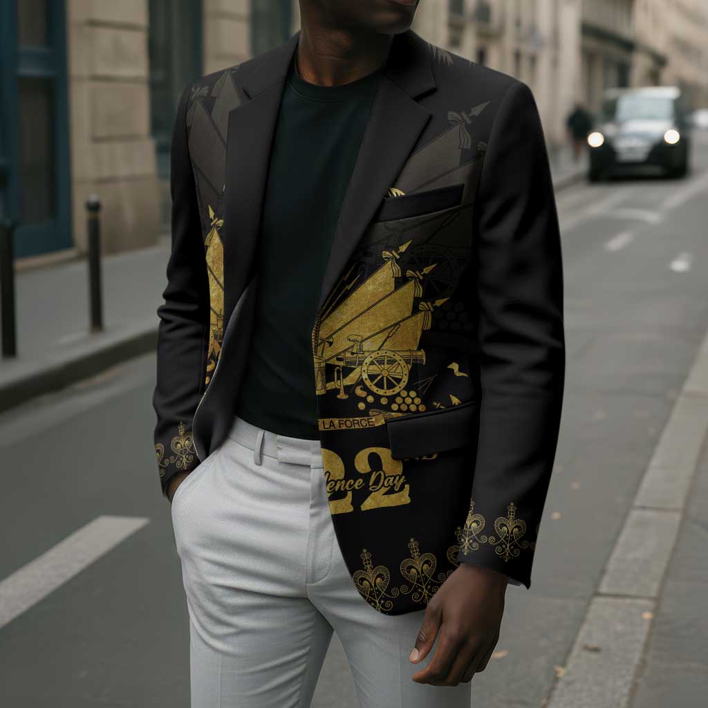 Ayiti 222nd Independence Day Anniversary Blazer Haiti Gold VeVe Pattern - African Pride