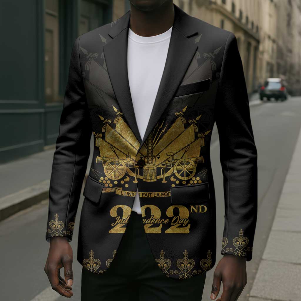Ayiti 222nd Independence Day Anniversary Blazer Haiti Gold VeVe Pattern - African Pride