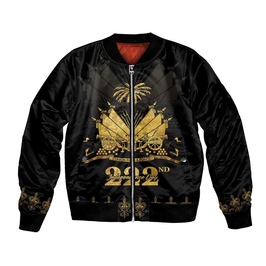 Ayiti 222nd Independence Day Anniversary Bomber Jacket Haiti Gold VeVe Pattern - African Pride