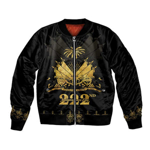 Ayiti 222nd Independence Day Anniversary Bomber Jacket Haiti Gold VeVe Pattern - African Pride