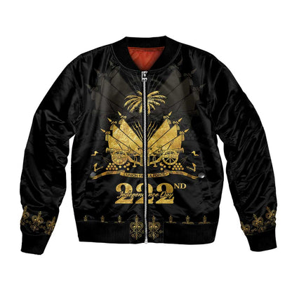Ayiti 222nd Independence Day Anniversary Bomber Jacket Haiti Gold VeVe Pattern - African Pride