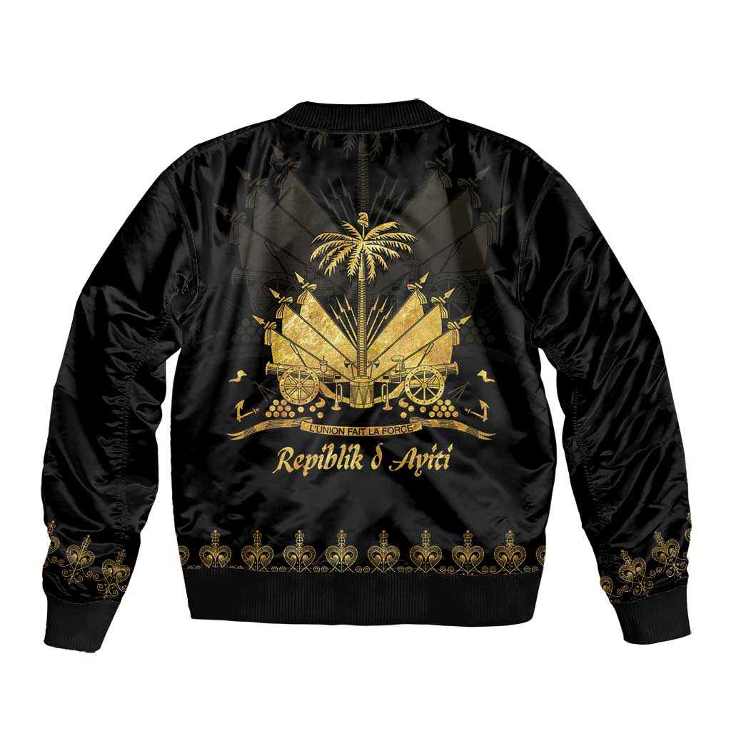 Ayiti 222nd Independence Day Anniversary Bomber Jacket Haiti Gold VeVe Pattern - African Pride