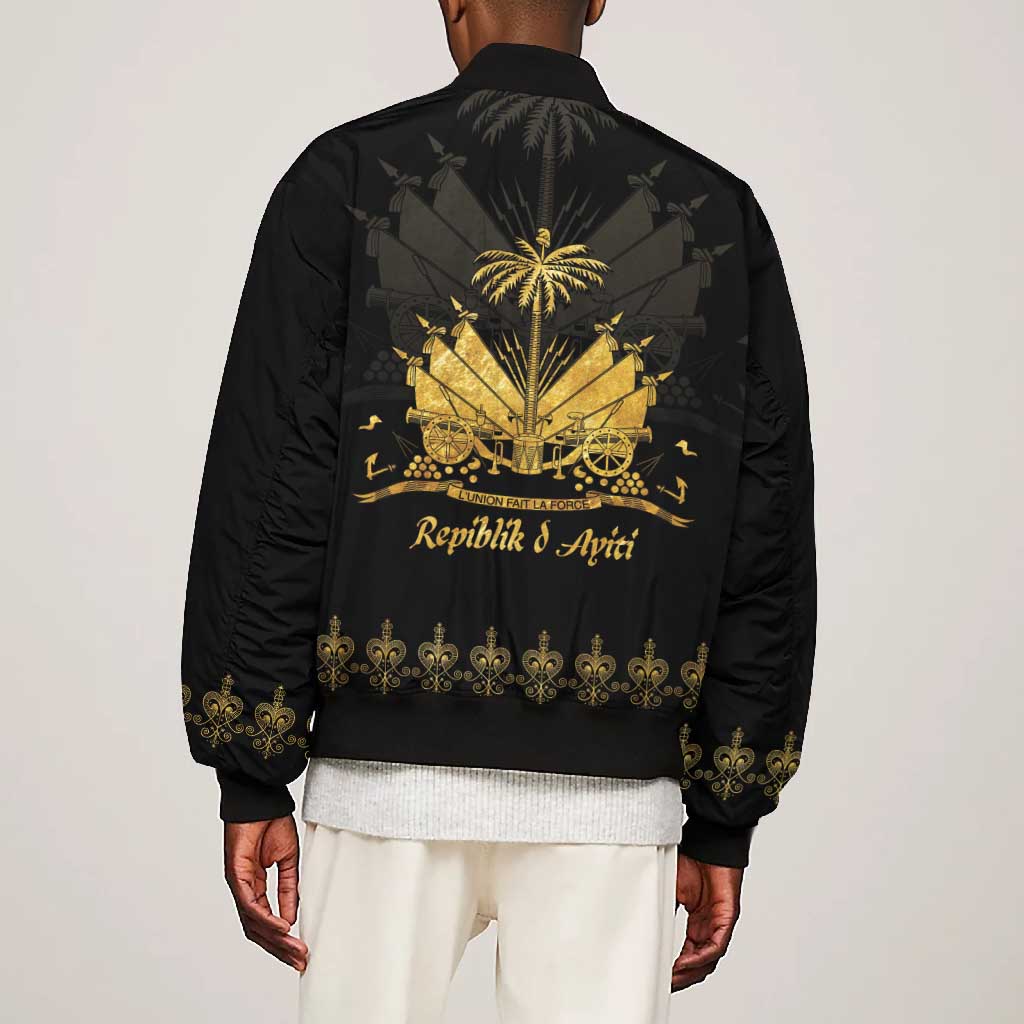 Ayiti 222nd Independence Day Anniversary Bomber Jacket Haiti Gold VeVe Pattern - African Pride