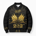 Ayiti 222nd Independence Day Anniversary Bomber Puffer Jacket Haiti Gold VeVe Pattern - African Pride
