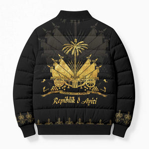 Ayiti 222nd Independence Day Anniversary Bomber Puffer Jacket Haiti Gold VeVe Pattern - African Pride