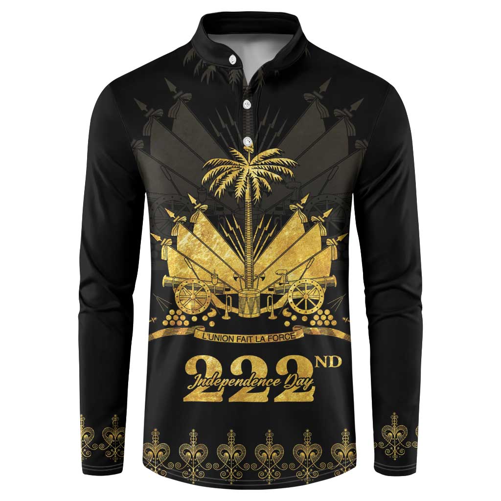 Ayiti 222nd Independence Day Anniversary Button Sweatshirt Haiti Gold VeVe Pattern