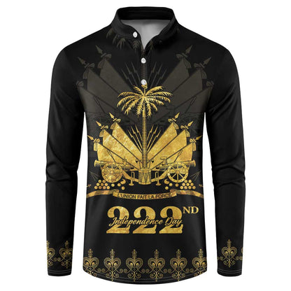 Ayiti 222nd Independence Day Anniversary Button Sweatshirt Haiti Gold VeVe Pattern