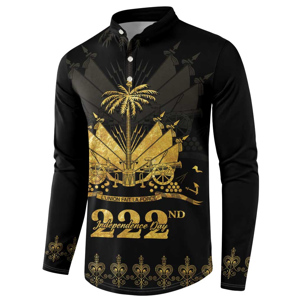 Ayiti 222nd Independence Day Anniversary Button Sweatshirt Haiti Gold VeVe Pattern