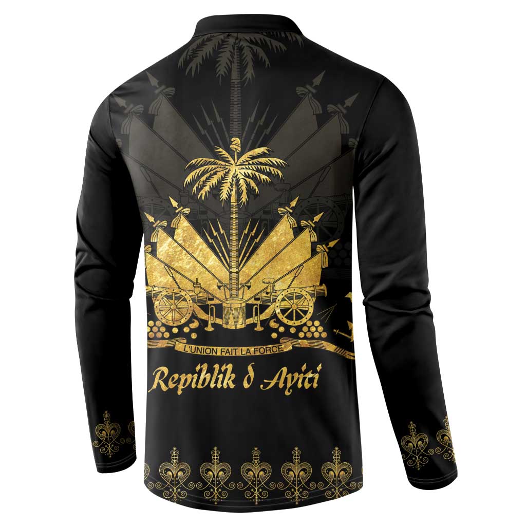 Ayiti 222nd Independence Day Anniversary Button Sweatshirt Haiti Gold VeVe Pattern