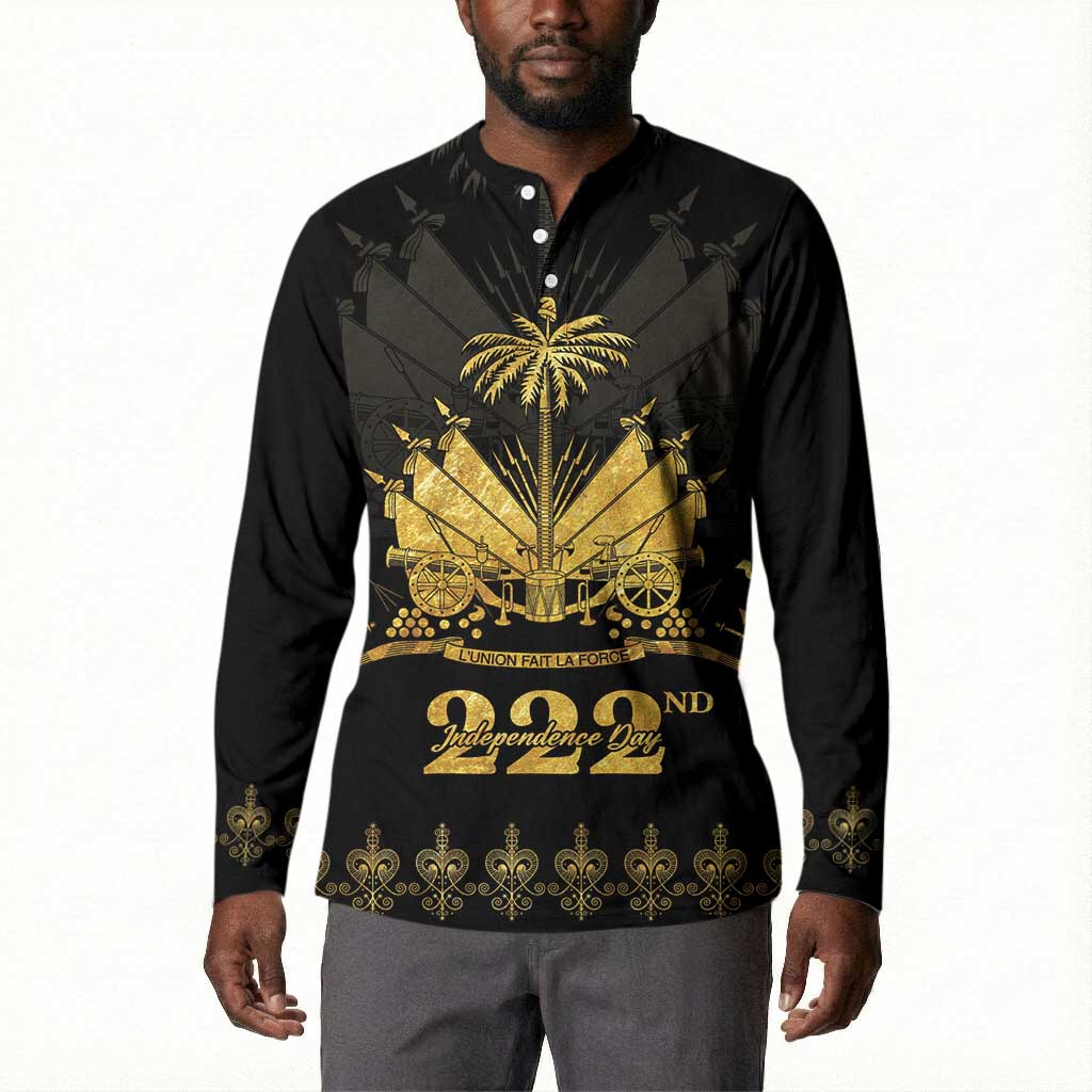 Ayiti 222nd Independence Day Anniversary Button Sweatshirt Haiti Gold VeVe Pattern