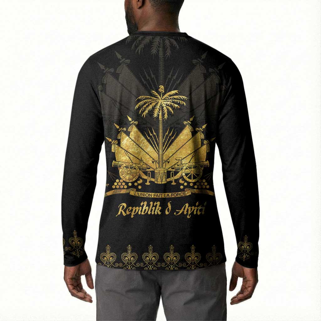 Ayiti 222nd Independence Day Anniversary Button Sweatshirt Haiti Gold VeVe Pattern