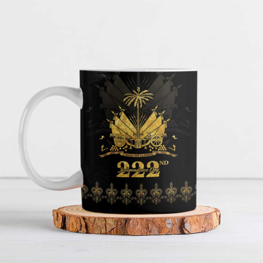 Ayiti 222nd Independence Day Anniversary Ceramic Mug Haiti Gold VeVe Pattern - African Pride