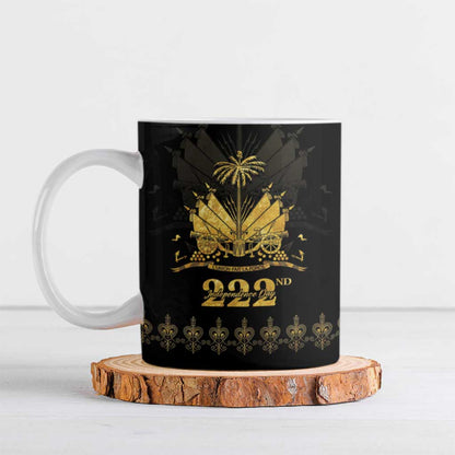 Ayiti 222nd Independence Day Anniversary Ceramic Mug Haiti Gold VeVe Pattern - African Pride
