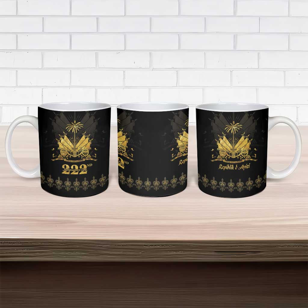 Ayiti 222nd Independence Day Anniversary Ceramic Mug Haiti Gold VeVe Pattern - African Pride