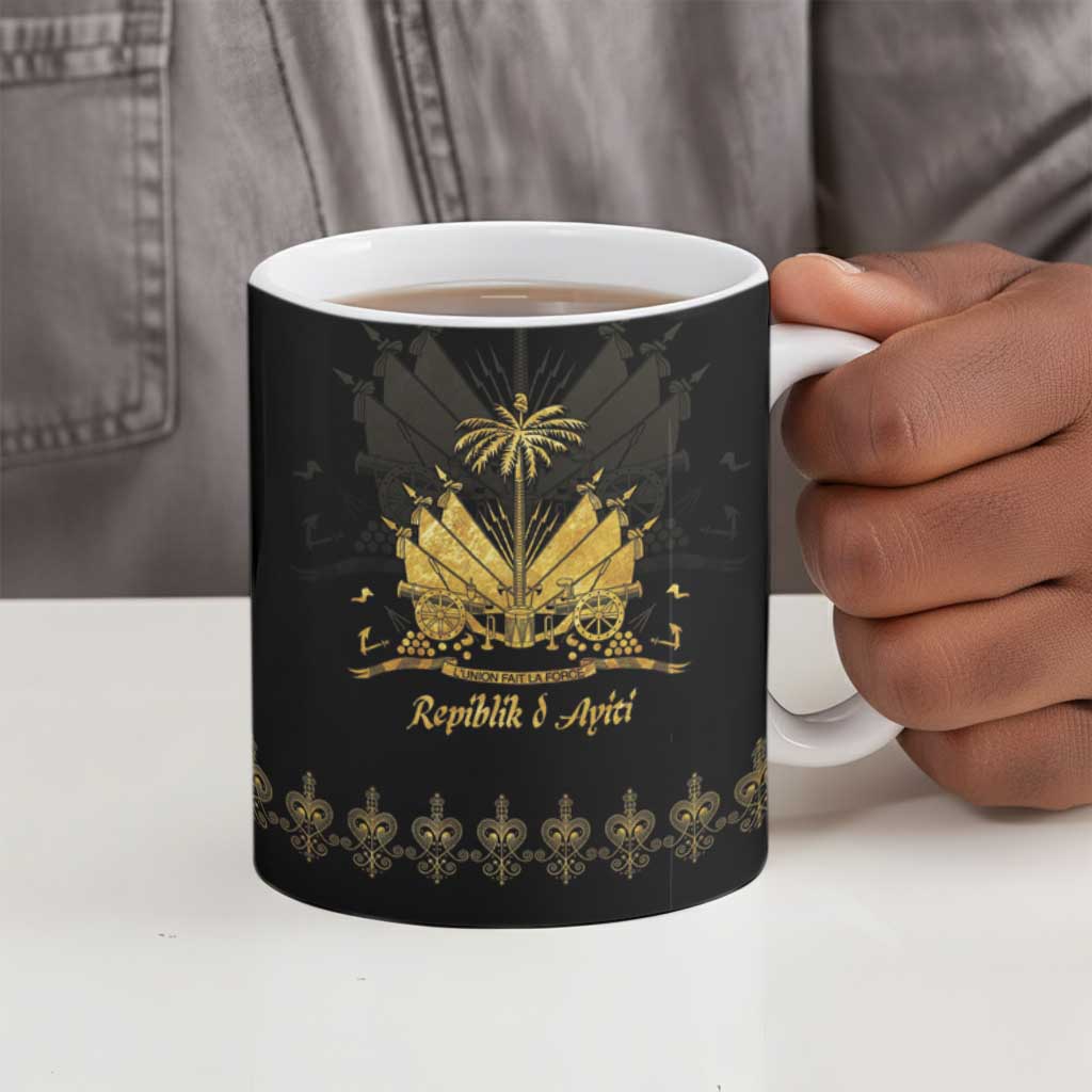 Ayiti 222nd Independence Day Anniversary Ceramic Mug Haiti Gold VeVe Pattern - African Pride