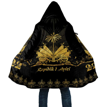 Ayiti 222nd Independence Day Anniversary Cloak Haiti Gold VeVe Pattern - African Pride