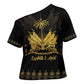 Ayiti 222nd Independence Day Anniversary Cross Shoulder Shirt Haiti Gold VeVe Pattern - African Pride