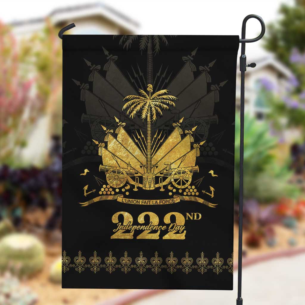 Ayiti 222nd Independence Day Anniversary Garden Flag Haiti Gold VeVe Pattern - African Pride
