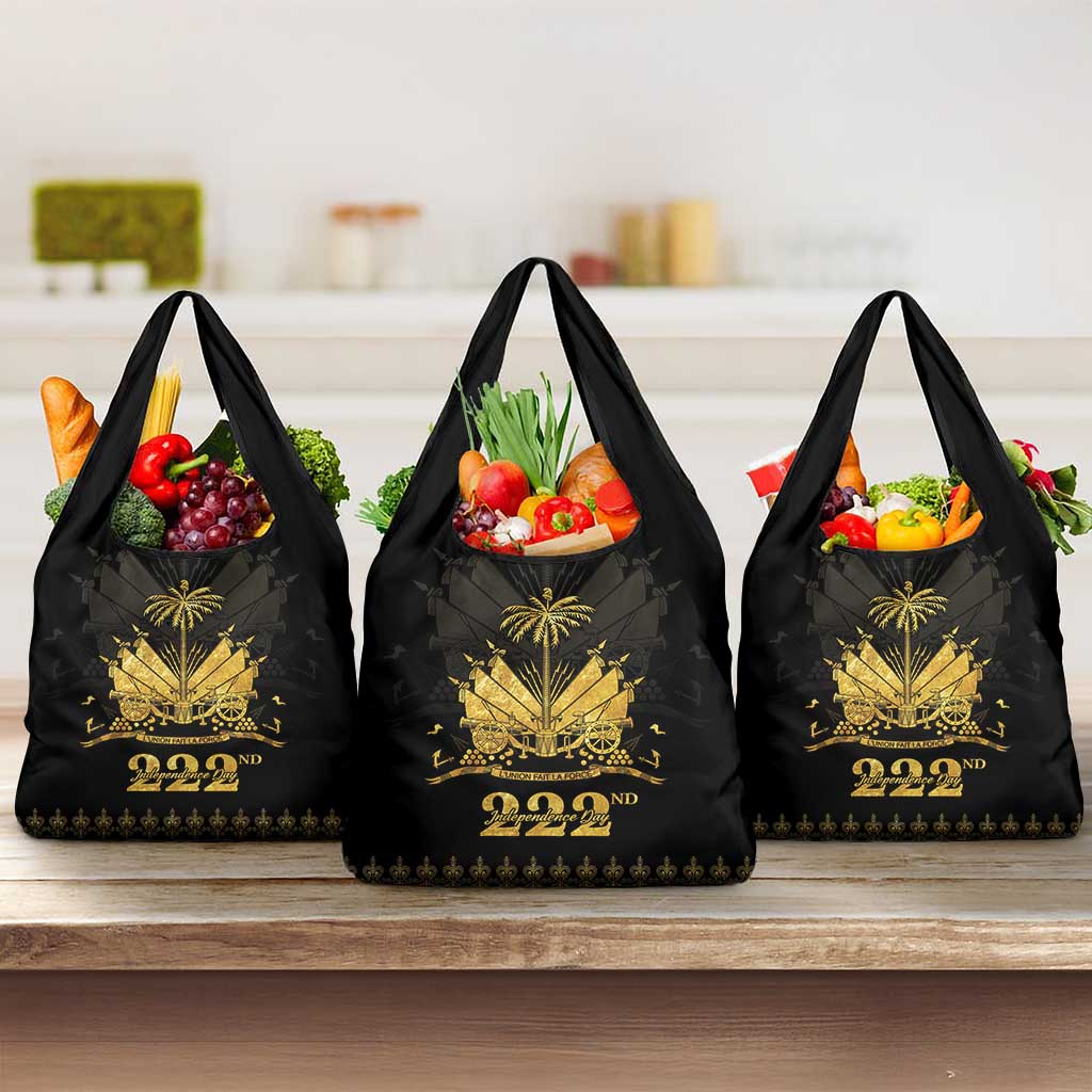 Ayiti 222nd Independence Day Anniversary Grocery Bag Haiti Gold VeVe Pattern - African Pride