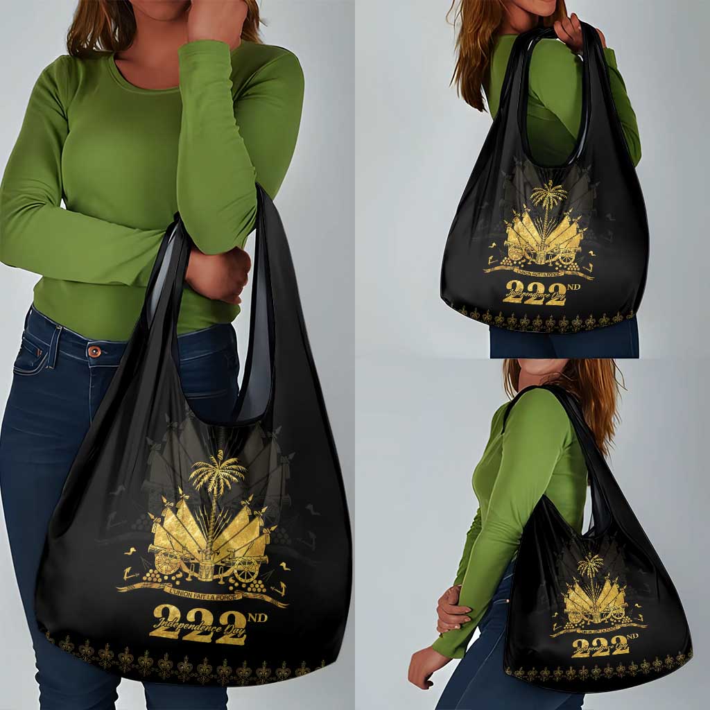Ayiti 222nd Independence Day Anniversary Grocery Bag Haiti Gold VeVe Pattern - African Pride