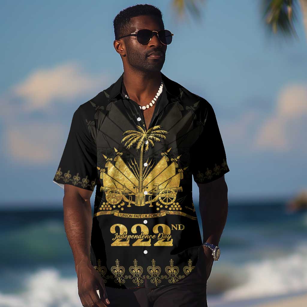 Ayiti 222nd Independence Day Anniversary Hawaiian Shirt Haiti Gold VeVe Pattern LT01