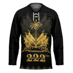 Ayiti 222nd Independence Day Anniversary Hockey Jersey Haiti Gold VeVe Pattern - African Pride