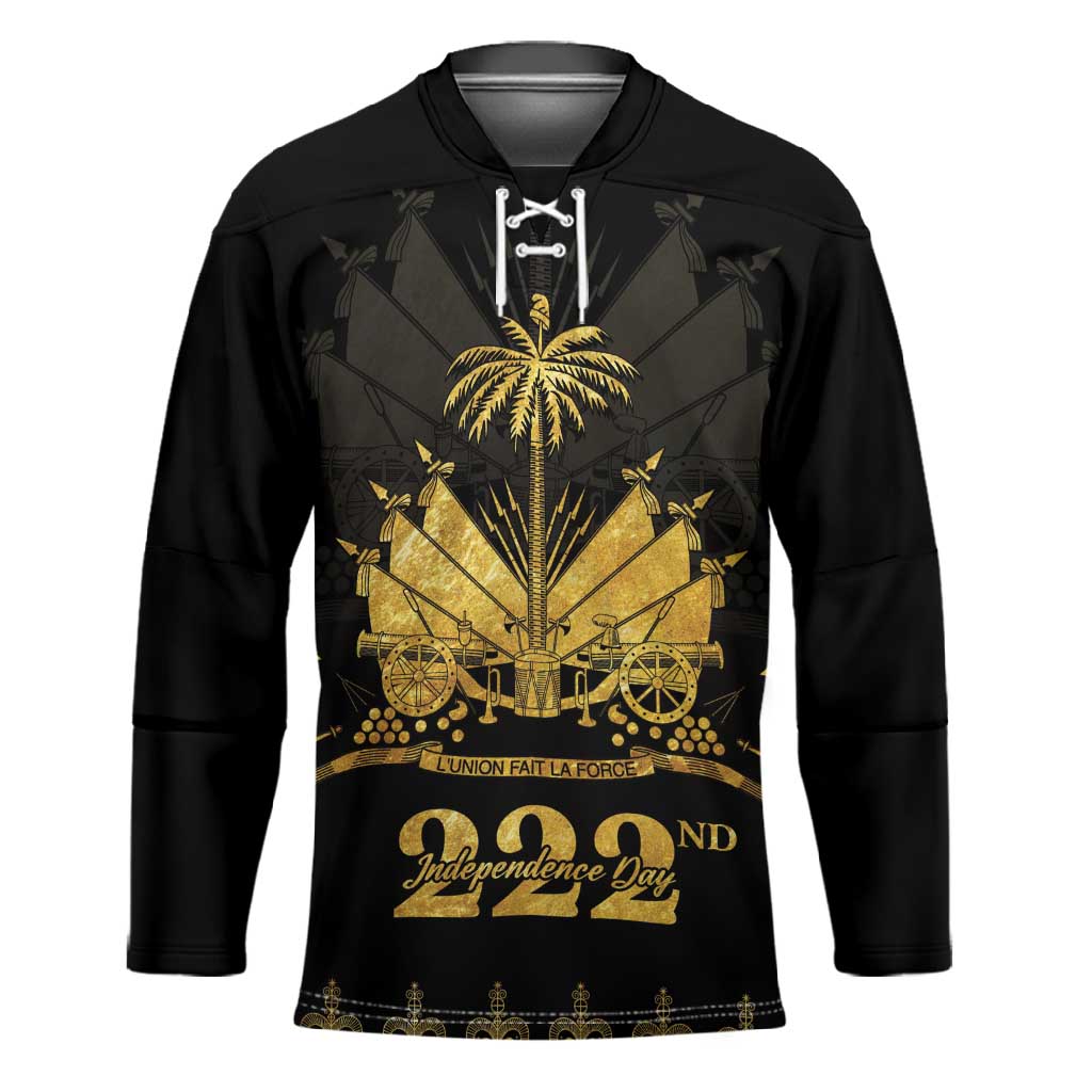 Ayiti 222nd Independence Day Anniversary Hockey Jersey Haiti Gold VeVe Pattern - African Pride