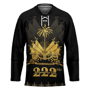Ayiti 222nd Independence Day Anniversary Hockey Jersey Haiti Gold VeVe Pattern - African Pride