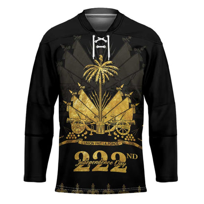 Ayiti 222nd Independence Day Anniversary Hockey Jersey Haiti Gold VeVe Pattern - African Pride