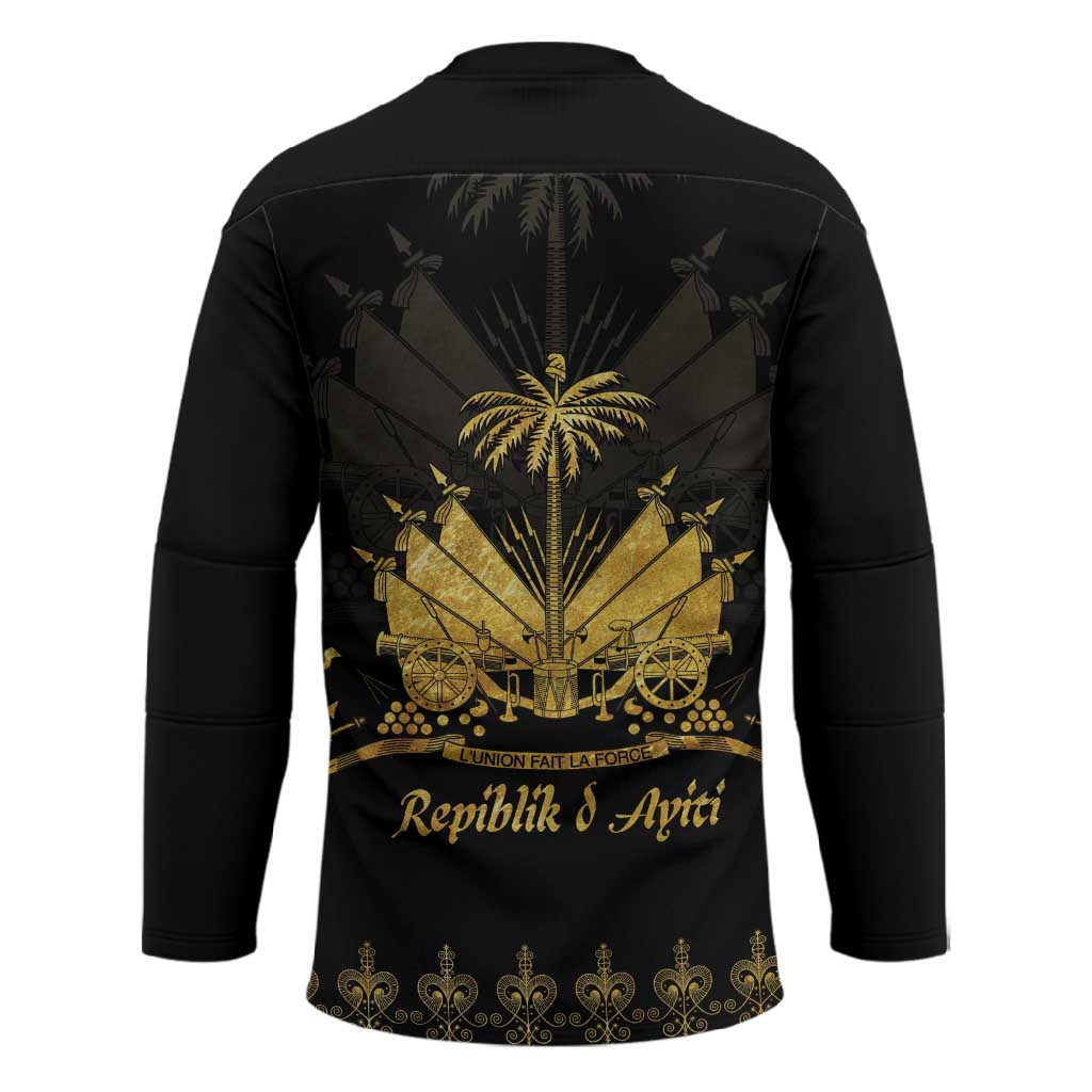 Ayiti 222nd Independence Day Anniversary Hockey Jersey Haiti Gold VeVe Pattern - African Pride